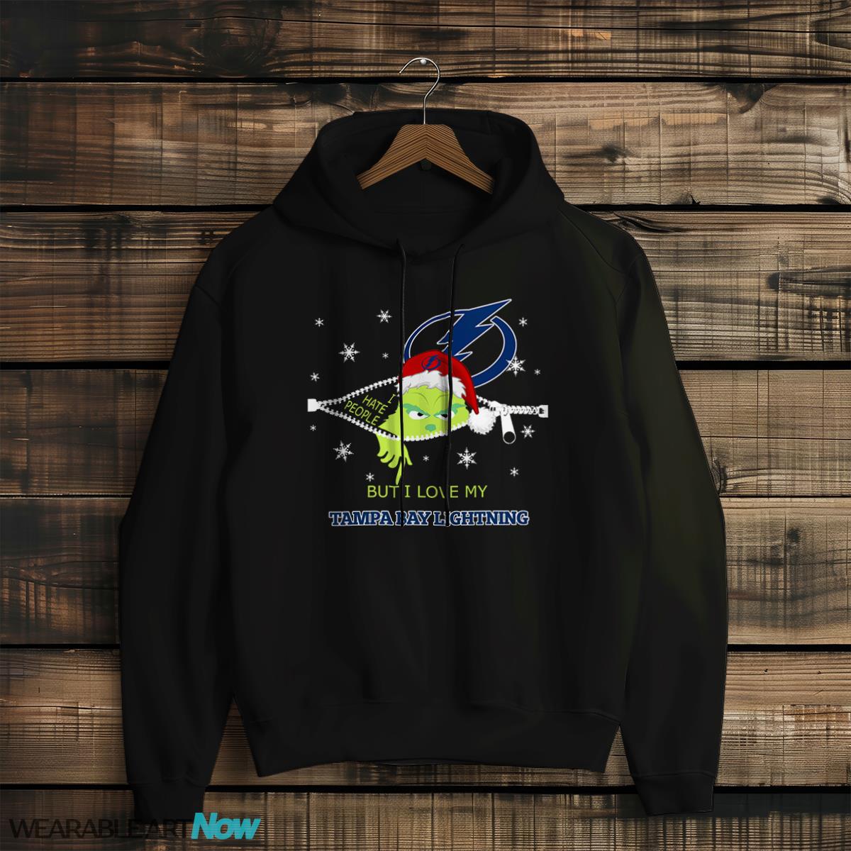 The Grinch I Hate People But I Love Tampa Bay Lightning Christmas T-shirt - Black Hoodie