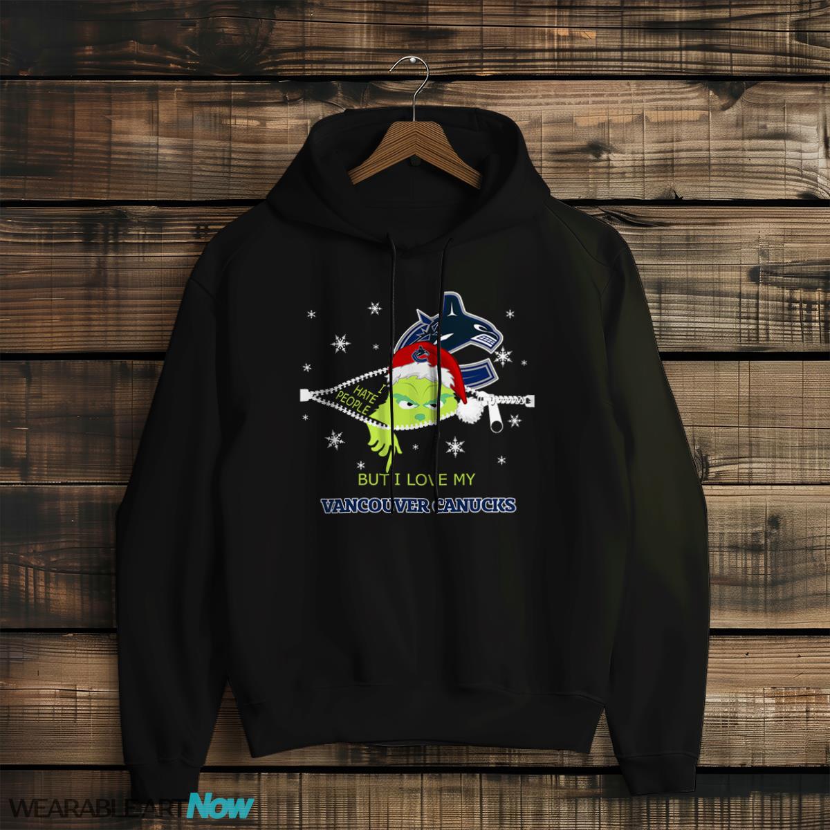 The Grinch I Hate People But I Love Vancouver Canucks Christmas T-shirt - Black Hoodie