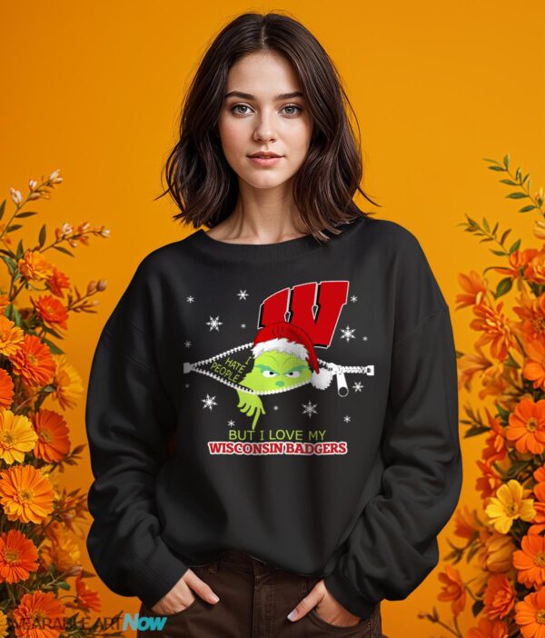 The Grinch I Hate People But I Love Wisconsin Badgers Christmas T-shirt - 1 Girl Black Swearshirt