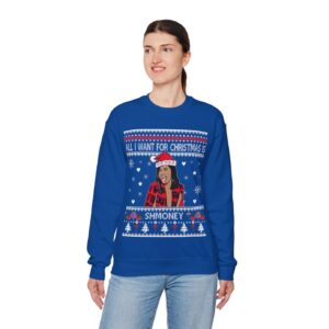 A Cardi B sweater, All I Want For Christmas Is Shmoney Sweatshirt Product Photo 3