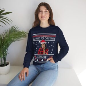 A Cardi B sweater, All I Want For Christmas Is Shmoney Sweatshirt Product Photo 4