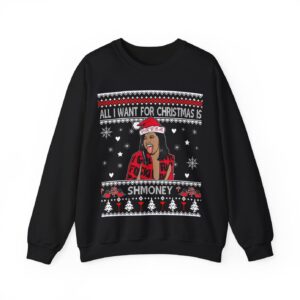 A Cardi B sweater, All I Want For Christmas Is Shmoney Sweatshirt Product Photo 5