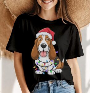 Basset Hound Santa Christmas Lights Dog Lover Xmas Shirt Gift - Women Black T-Shirt