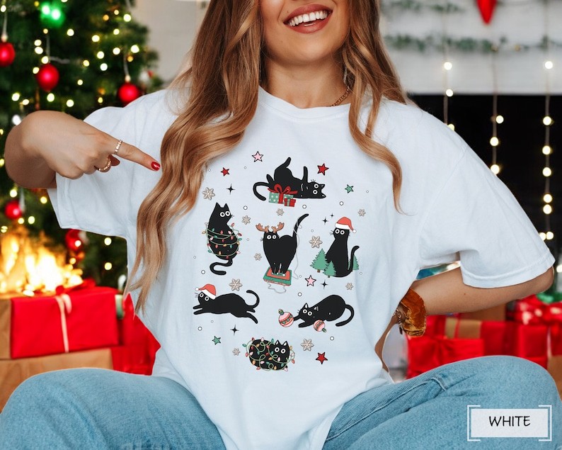 Black Cat Christmas Shirt Product Photo 2