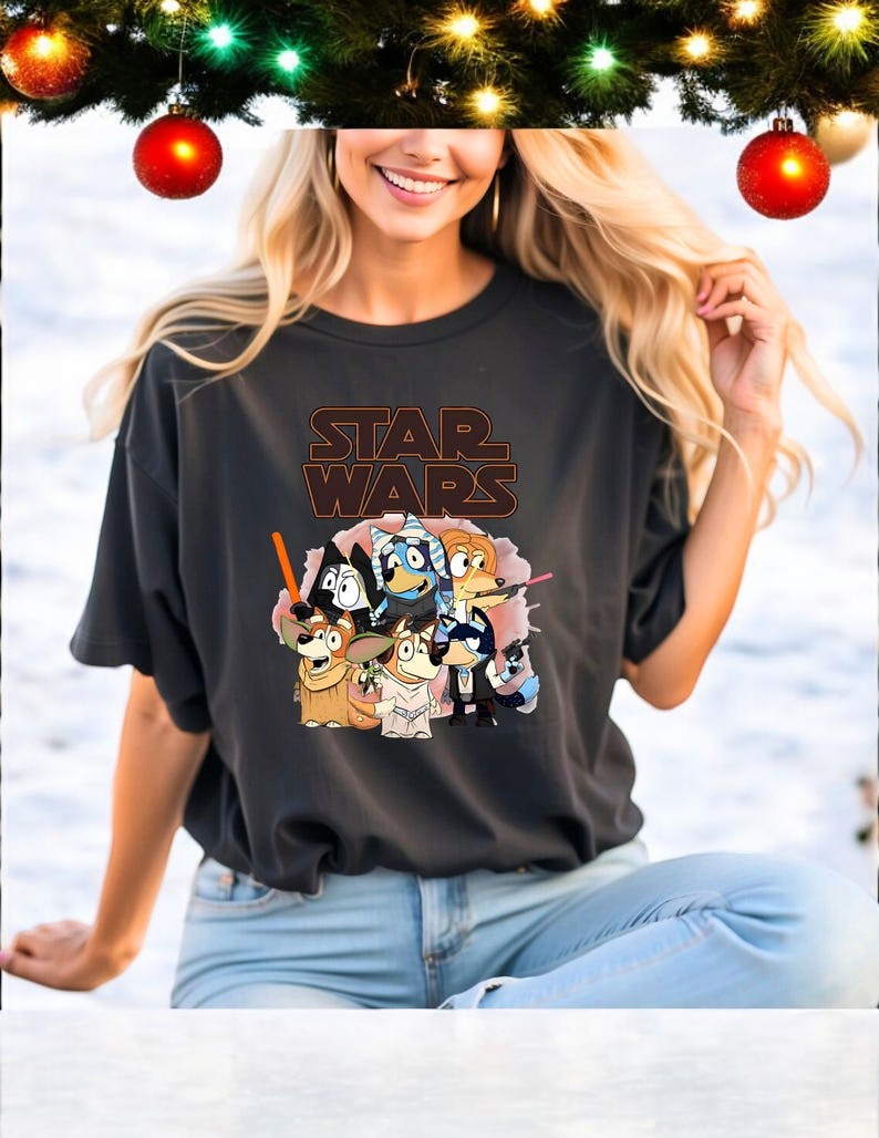 Bluey Star Wars, Bluey And Friends Tee, Bluey And Bingo Christmas Sweatshirt Product Photo 2