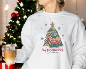 Book Tree Christmas All Booked For Christmas Sweatshirt Product Photo 3