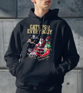 Cats For Everybody Christmas Cat Funny Xmas Men Women Santa Christmas Shirt - Men Black Hoodie