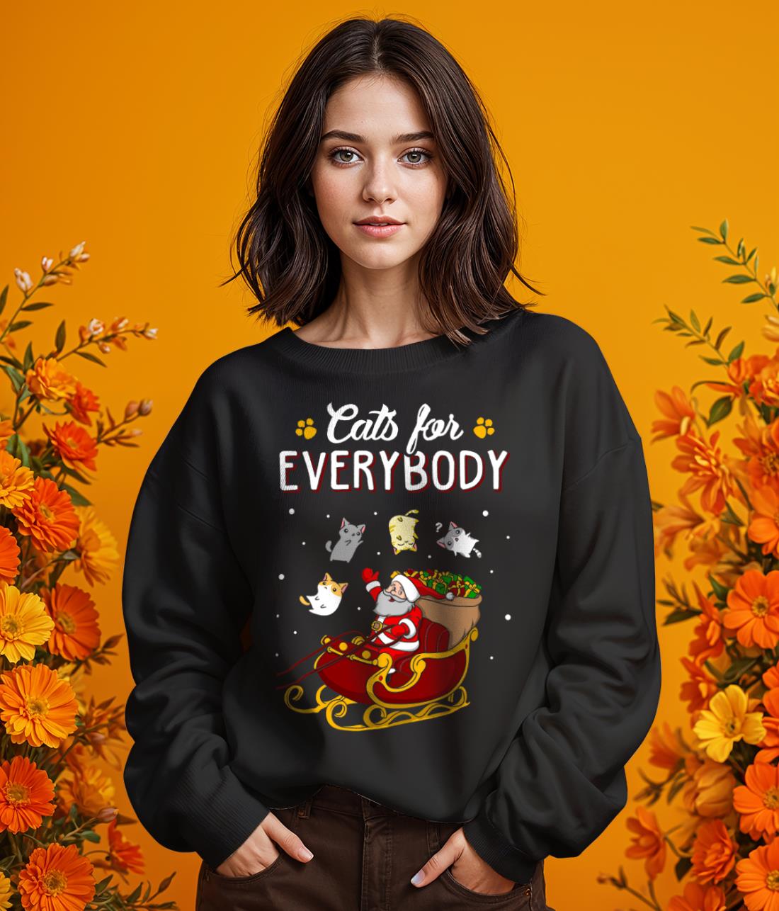 Cats For Everybody Funny Ugly Christmas Sweatshirt - Girl Black Swearshirt