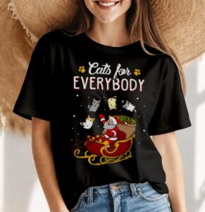 Cats For Everybody Funny Ugly Christmas Sweatshirt - Women Black T-Shirt