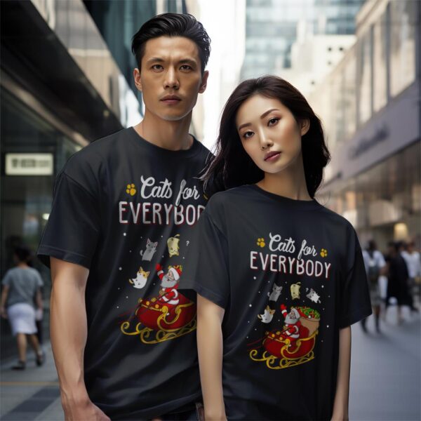 Cats For Everybody Funny Ugly Christmas Sweatshirt - Black Couple White T-Shirt