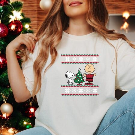 Charlie Brown And Snoopy Pine Tree Christmas Sweatshirt Product Photo 1