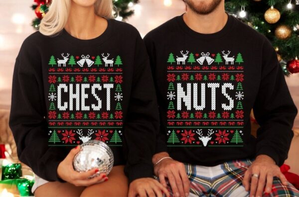 Chest Nuts Christmas Couple Matching Sweatshirt Product Photo 1