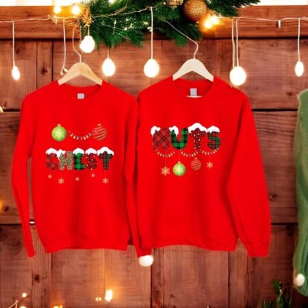 Chestnuts, chest adn nuts print Couple Matching Christmas Sweatshirts Product Photo 1