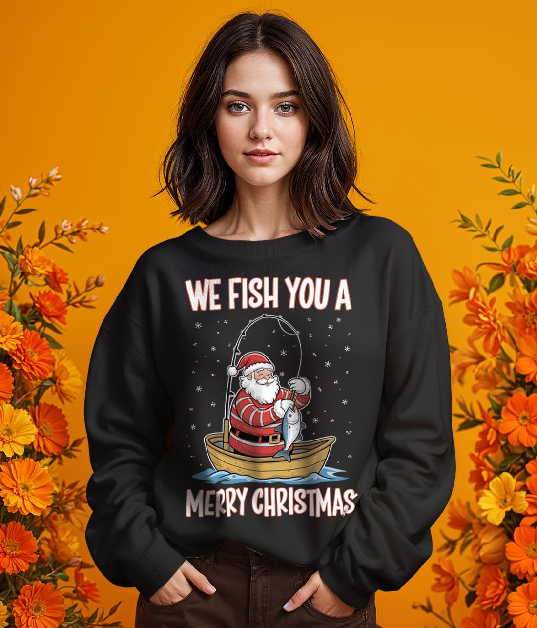 Christmas Costume Fisherman Fishing Funny Cool Santa Claus Shirt Gift - Girl Black Swearshirt