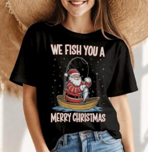 Christmas Costume Fisherman Fishing Funny Cool Santa Claus Shirt Gift - Women Black T-Shirt