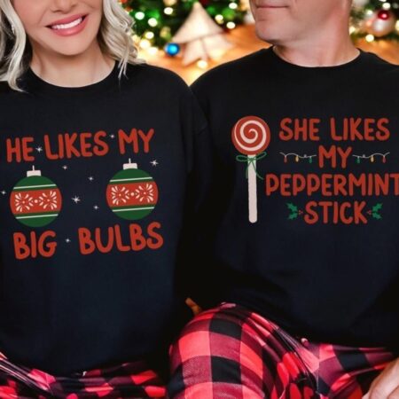 Christmas Couple Sweatshirt, Funny Christmas Couple Matching Outfit Product Photo 1