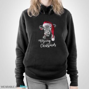 Christmas Cow with Santa Hat Shirt - Unisex Pullover Hoodie