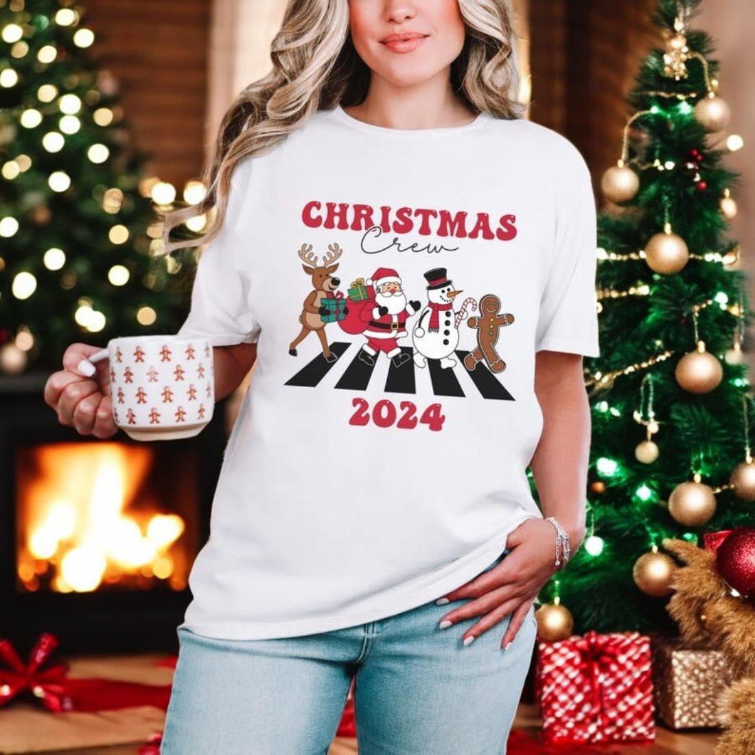 Christmas Crew 2024 Santa Crossing Road Family Matching Shirt Product Photo 2