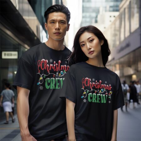 Christmas Crew Family Christmas Shirt Gift - Black Couple White T-Shirt