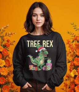 Christmas Dinosaur Tree Rex Xmas Trex Shirt Gift - Girl Black Swearshirt