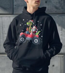 Christmas Family Matching Santa Truck Dinosaur Shirt Gift - Men Black Hoodie