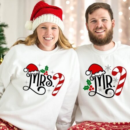 Christmas Mr & Mrs Sweatshirt, Winter Wedding Custom Name Shirt Product Photo 1