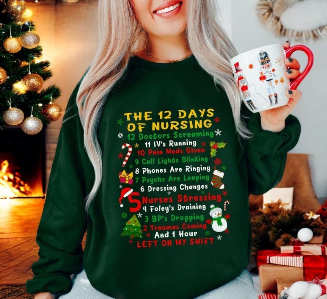 Christmas Nurse Shirt, Funny 12 Days Of Nursing Sweatshirt Product Photo 2