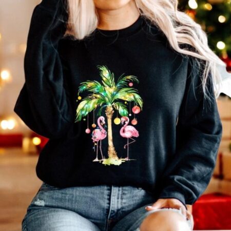 Christmas Palm Flamingo Sweatshirt Product Photo 1