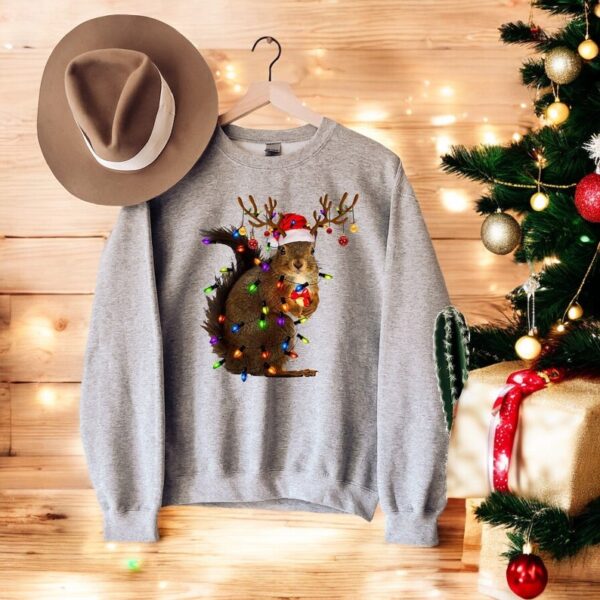 Christmas Squirrel Lights Cute Christmas Sweatshirt Product Photo 1