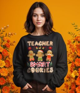 Christmas Teacher Cute Gingerbread Cookies Funny Holiday Shirt Gift - Girl Black Swearshirt