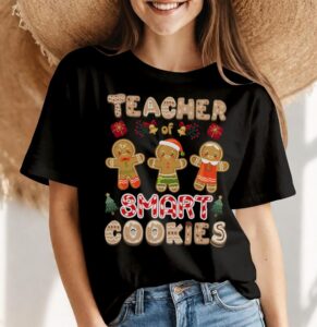 Christmas Teacher Cute Gingerbread Cookies Funny Holiday Shirt Gift - Women Black T-Shirt