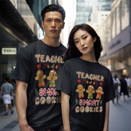 Christmas Teacher Cute Gingerbread Cookies Funny Holiday Shirt Gift - Black Couple White T-Shirt