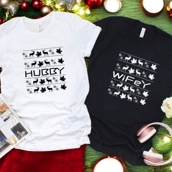 Christmas Wifey Hubby Christmas Couple Matching Shirt Product Photo 1