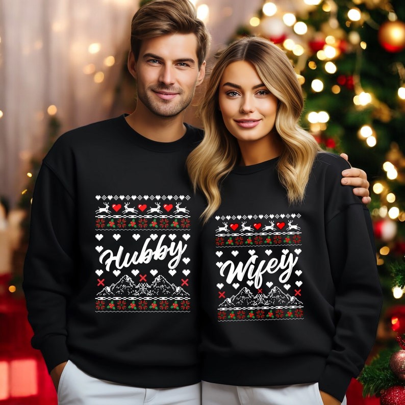 Christmas Wifey Hubby Matching Christmas Couple Sweatshirt Product Photo 2