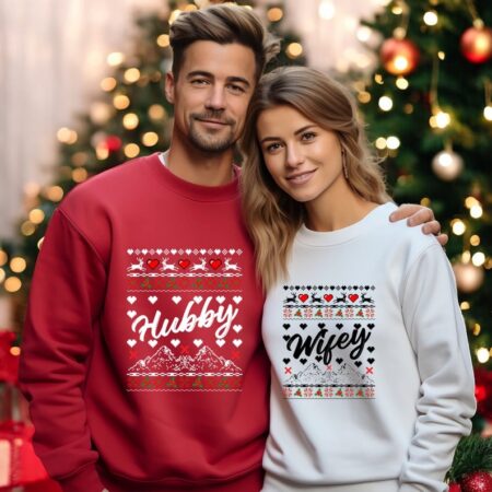 Christmas Wifey Hubby Matching Christmas Couple Sweatshirt Product Photo 1