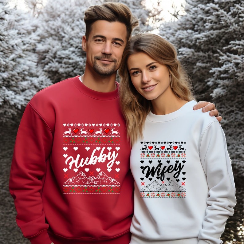 Christmas Wifey Hubby Ugly Couple Matching Christmas Sweatshirts Product Photo 2