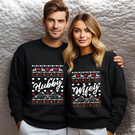 Christmas Wifey Hubby Ugly Couple Matching Christmas Sweatshirts Product Photo 1