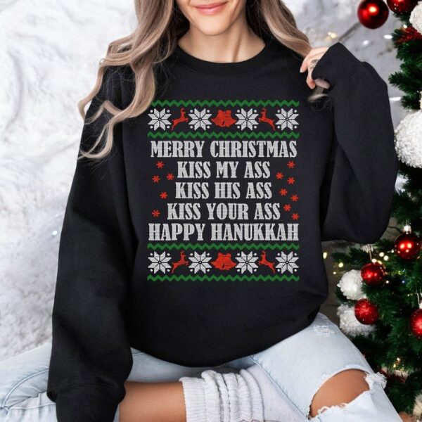 Clark Griswold, Kiss My Ass Sweater, National Lampoon, Happy Hanukkah Christmas Sweatshirt Product Photo 1