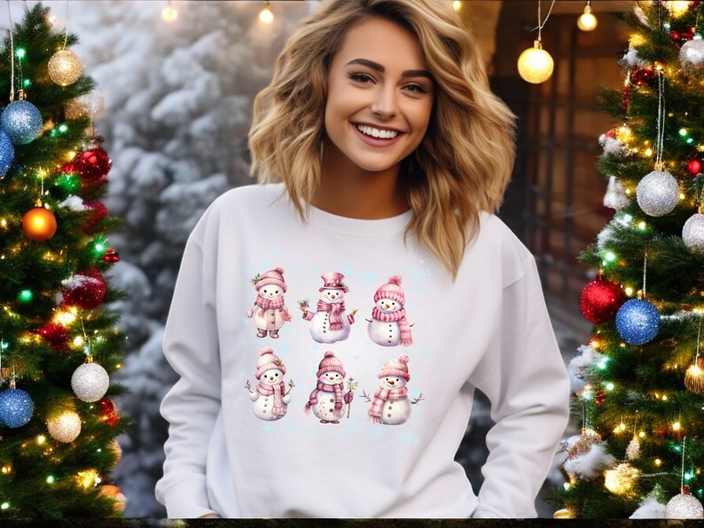 Classic Pink Snowman Christmas Sweater Sweatshirt Product Photo 2