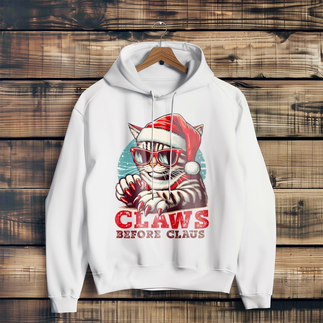 Claws Before Claus Cool Cat Christmas Shirt Product Photo 2