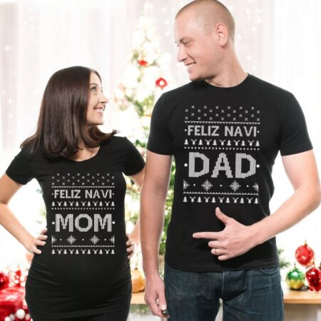 Couple Matching Christmas Feliz Navi Mom Dad Shirt Product Photo 1