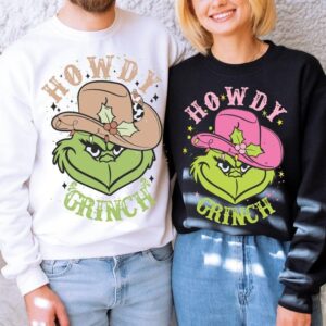 Cowboy Howdy Grinch Couple Matching Christmas Sweatshirts Product Photo 2