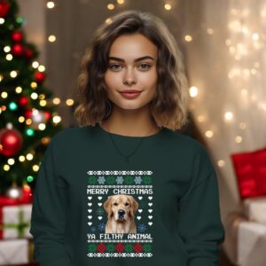 Custom Dog Photo Pet Photo Ya Filthy Animal Ugly Xmas Christmas Sweatshirt Product Photo 2