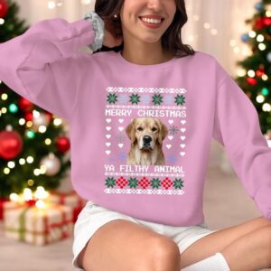 Custom Dog Photo Pet Photo Ya Filthy Animal Ugly Xmas Christmas Sweatshirt Product Photo 3