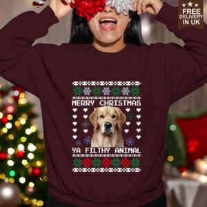 Custom Dog Photo Pet Photo Ya Filthy Animal Ugly Xmas Christmas Sweatshirt Product Photo 4