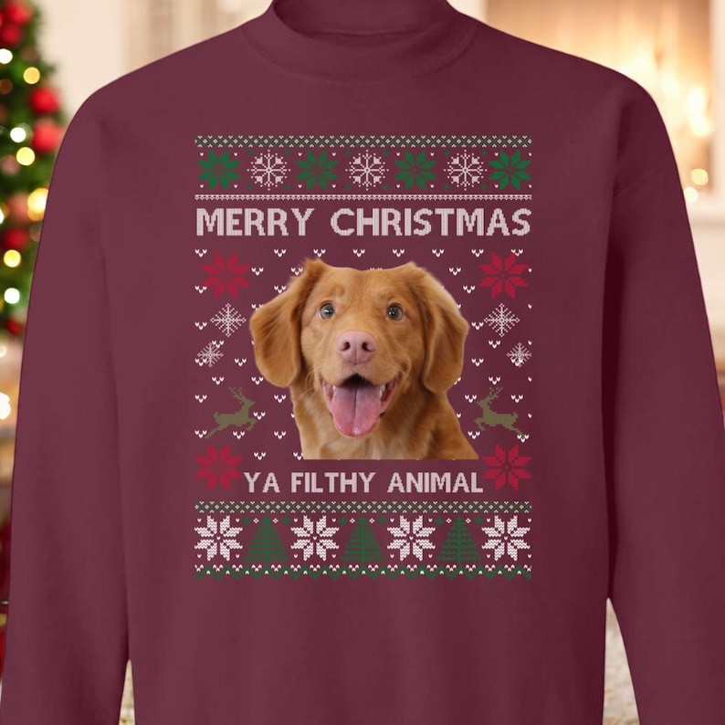 Custom Photo Ya Filthy Animal Dog Cat Ugly Christmas Sweatshirt Product Photo 2