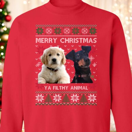 Custom Photo Ya Filthy Animal Dog Cat Ugly Christmas Sweatshirt Product Photo 1