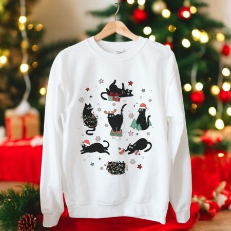 Cute Cat Merry Christmas Sweatshirt Product Photo 1