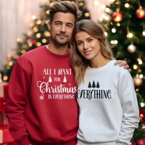 Cute Christmas all i want for christmas í eveything Matching Christmas Couple Sweatshirt Product Photo 3