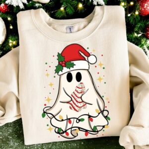 Cute Christmas Ghost Tree Cake Merry Christmas Sweatshirt Product Photo 2